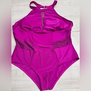 BOGO plus size Women's High Neck Mesh Ruched Tummy Control Swimsuit. Size 4XL